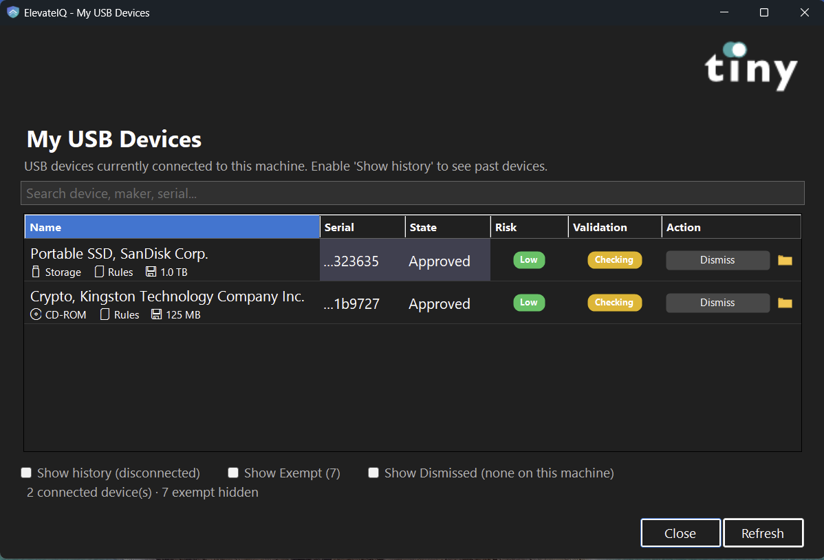 USB Requests admin console
