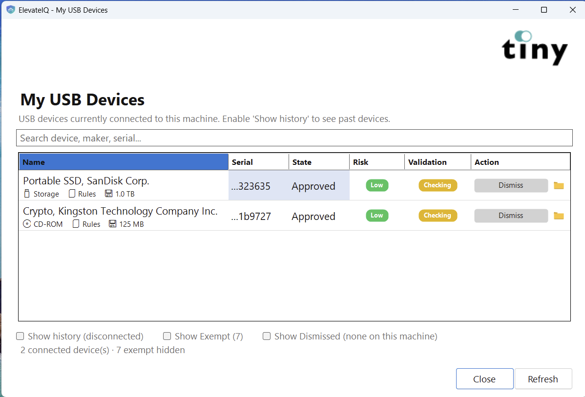 USB Requests admin console